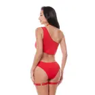 KORA One-Shoulder Bodysuit with Garter Straps and Mesh Details – Red – XXL — Photo 2