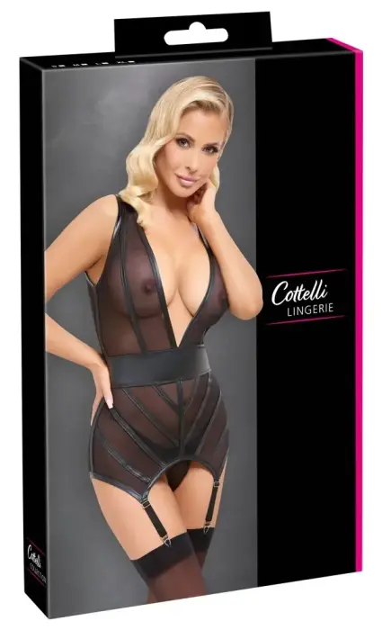 Cottelli LINGERIE korsete un stringu komplekts – melns