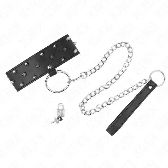 KINK регулируемый ошейник с поводком Model 5 с серебряными заклепками 36-43 cm – чёрный