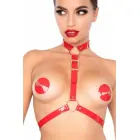 Kinky Diva blizgi dirbtinės odos kūno petnešos – raudonos — Nuotrauka 3