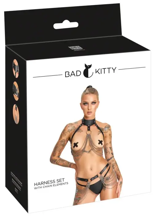 Bad Kitty ķermeņa siksnu komplekts – melns – S-L