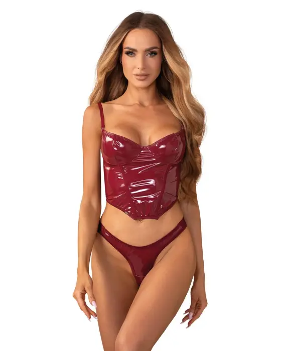 Redya korsetas ir stringai komplektas – 2XL/3XL – raudonas