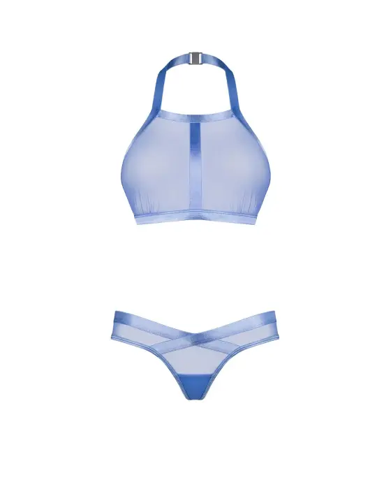 Shaderi Blue Mesh Lingerie Set – M