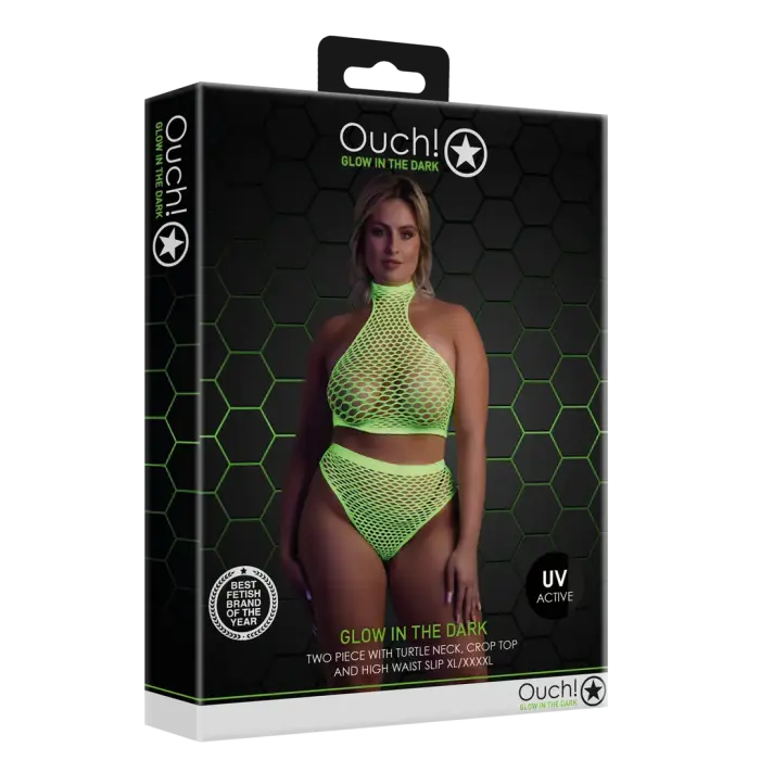 Neon Green Turtle Neck Crop Top and High Waist Panty Set – Plus Size