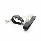 OHMAMA Fetish Leather Collar with Metal Chain and Playful Pendant – Black — Photo 3
