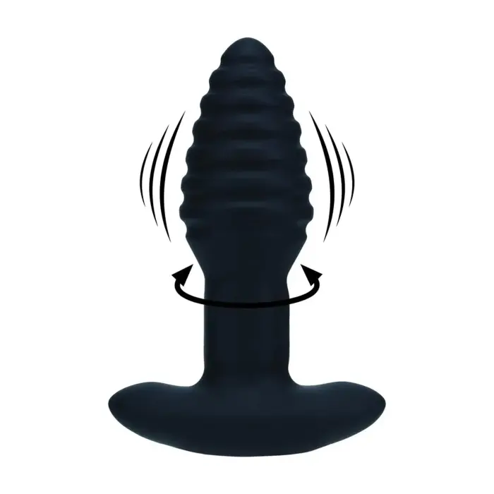 Vibrating and Rotating Ribbed Silicone Anal Plug – Black