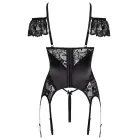 Cottelli Basque Pearls S - Black Satin & Lace Lingerie Set with Pearls — Photo 11