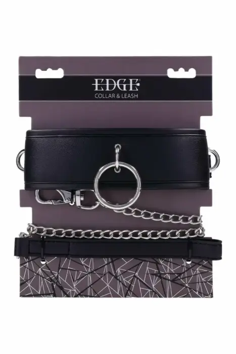 SPORTSHEETS EDGE Collar & Leash Set – padded black faux leather – adjustable to 60.9 cm