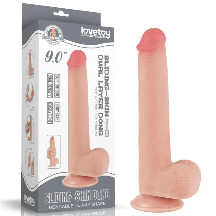Sliding Skin двухслойный дилдо – 9'' (23 см) – Телесный