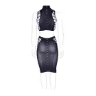 Kala XXXVII Two Piece Set with Turtleneck Crop Top and Skirt – Black – Plus size — Photo 10