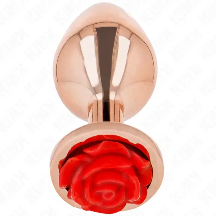 KINK Pink Gold Stainless анальная пробка с акцентом в виде красной розы – M – Розовый