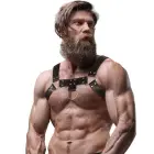 Fetish Submissive Attitude Men's Adjustable Eco-Leather Chest Harness – Black — Photo 4