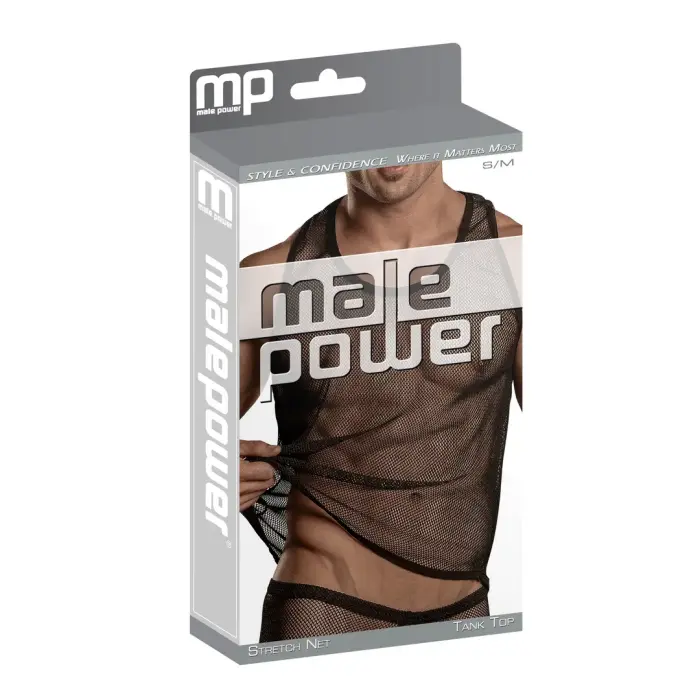 Male Power Stretch Net Tank Top – Black – S/M