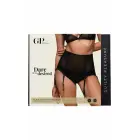 Guilty Pleasure Silhouette Suspender Belt – kõrge vöökohaga poolläbipaistev võrk-sukkpael kuldklambrite ja dekoratiivrõngaga – must – Suurus: L/XL — Foto 1