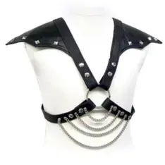 Sinner Gear – leather harness with metal chains – black – S–XL