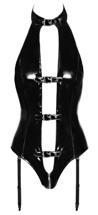 Black Level Vinyl Bodysuit with Buckles and Halterneck – M Photo