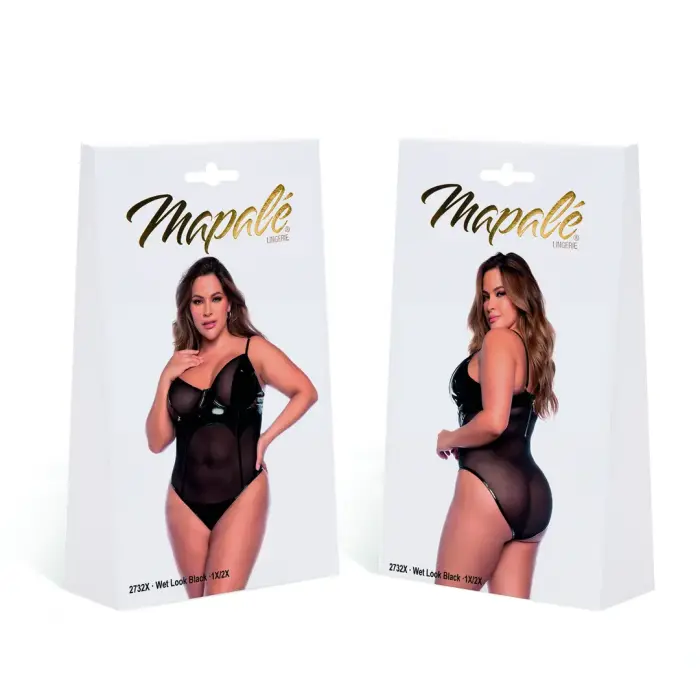 Bodysuit with Vinyl and Mesh – Black – 4 XL