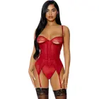 Peek Show Lace Bodysuit Set with Garter Belt – S – Red — Photo 2