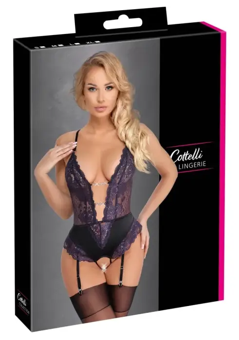 Cottelli Lingerie Bodysuit with Chains – Black/Purple – XL