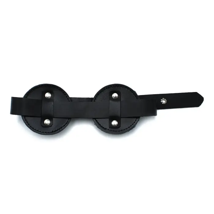 Black Leather Blindfold with Adjustable Eye Patches Foto 8