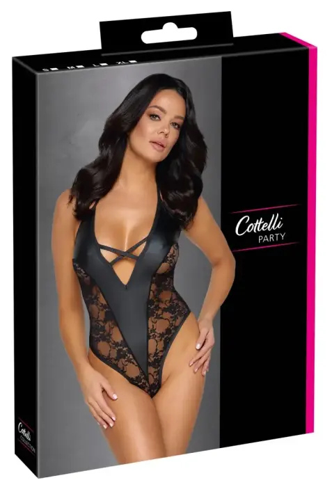 Cottelli LINGERIE боди с матовым эффектом и кружевом – чёрное – L Фото num