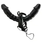 FF Double Delight dvigubai vibruojantis strap-on dildo – 15 cm (6″) – juodas — Nuotrauka 2
