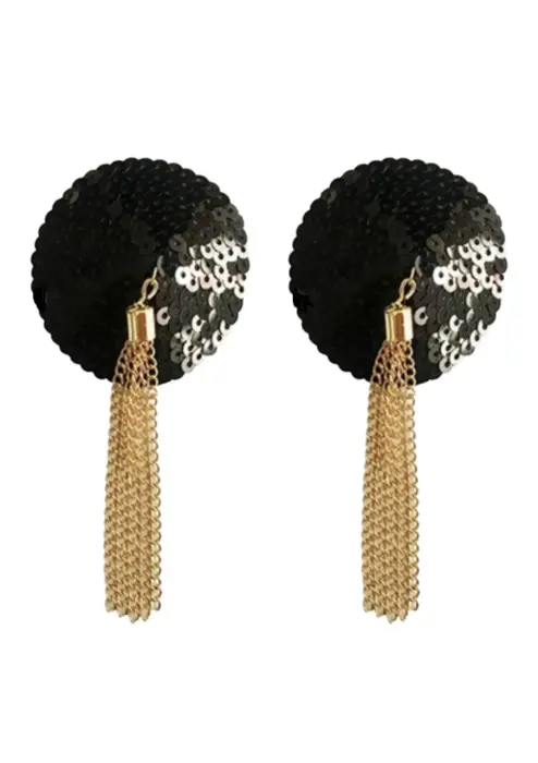 Sequin Nipple Covers with Chain – Black – One Size