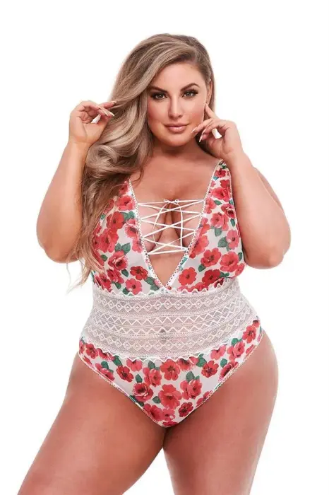 White Floral Lace Teddy – XL