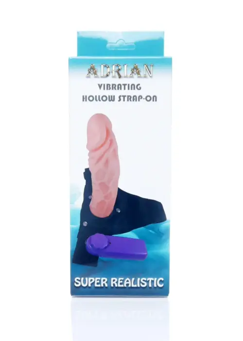 Proteza-Hollow Adrian vibrējošs strap-on dildo – 20 cm (8″) – Melns Foto 5