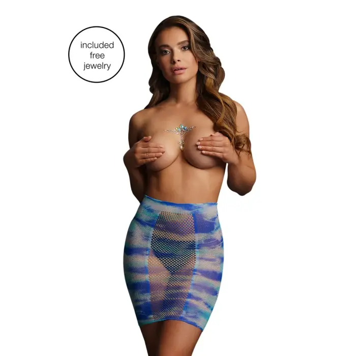 Augstās jostasvietas tīkliņa svārki un mirdzoša dekoltē spīdums – viens izmērs – daudzkrāsains Foto 20