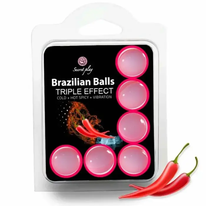 Secret Play Brazilian Balls massaažiõli kuulid – kolmekordne efekt: jahedus, soojus, vibratsioon – 6 tk