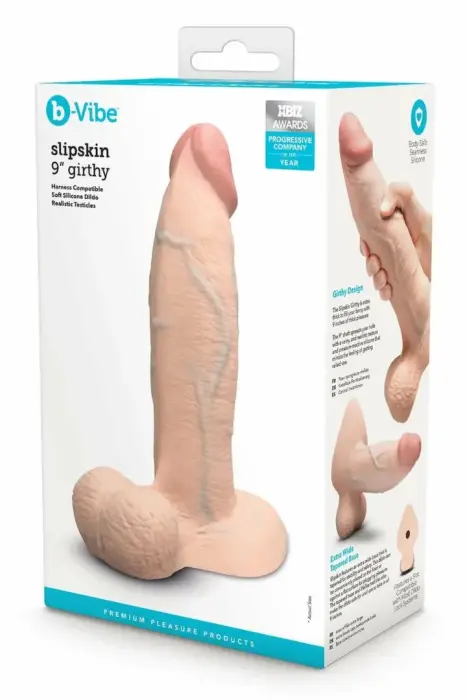 b-Vibe SlipSkin 9" Girthy – spiedienam reaģējoša silikona dildo ar piesūcekni – Krāsa: krēmkrāsas – 22,9 cm