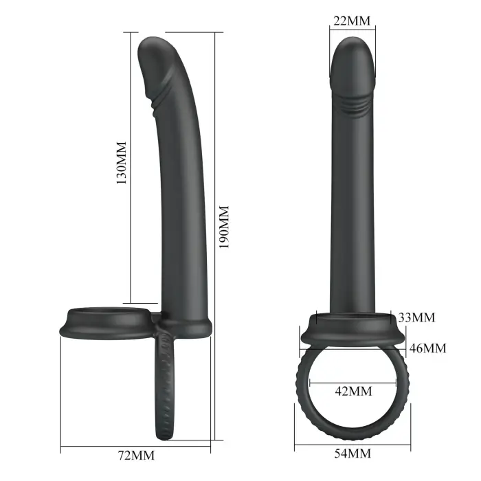 Moses – Dubultās penetrācijas dildo ar sēklinieku gredzenu – 23+ cm – Melns Foto 9