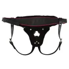 Leder Adjustable Leather Strap-On Harness – Black/Pink — Photo 3