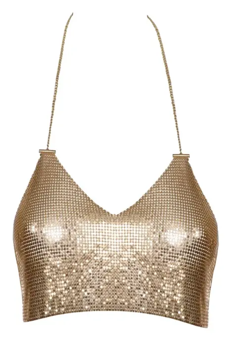 Cottelli Metal Crop Top with Halterneck Chain – Gold – One Size Photo