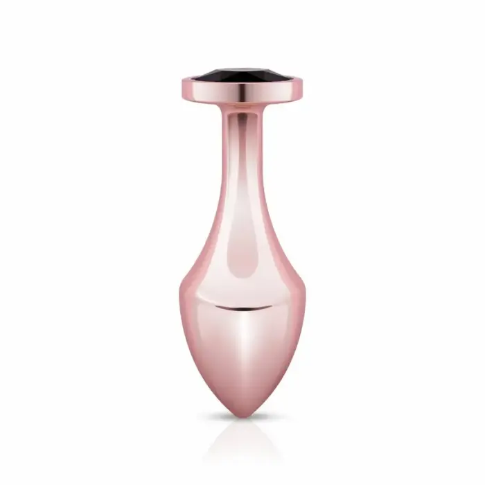 Rosy Gold Nouveau ģeometrisks anālais spraudnis ar melnu kristāla akcentu – 7.5 cm – Rose Gold