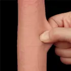 Sliding Skin двухслойный дилдо – 9'' (23 см) – Телесный — Фото 12