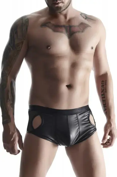 Men's Wet Look Shorts with Pockets – Black – M