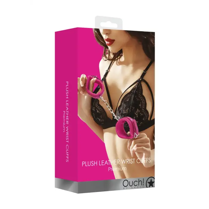 OUCH! Plush Faux Leather Handcuffs – Pink