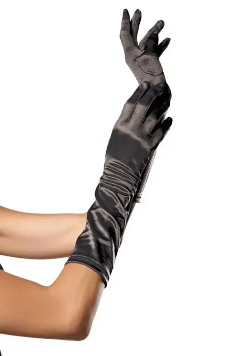 Elbow Length Satin Gloves – Black – One Size