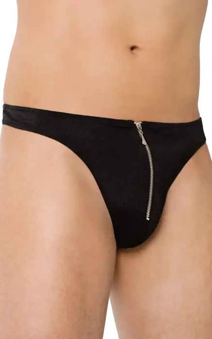 Men's Thongs with Zipper – Black – M/L