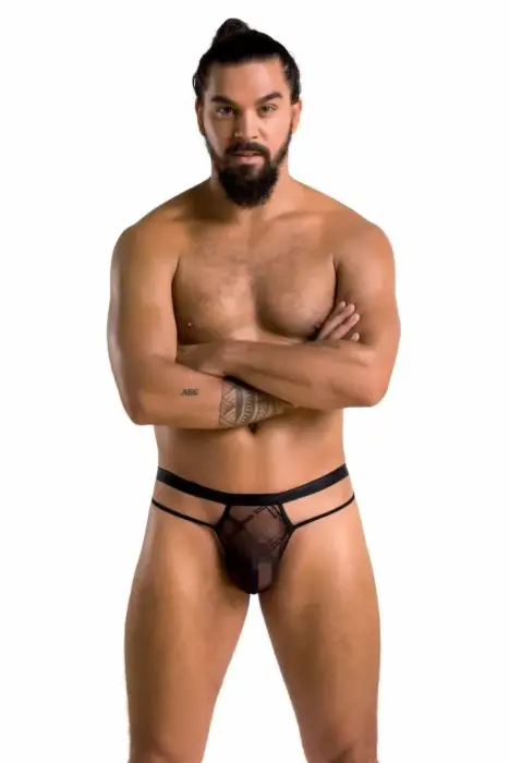 Thong Collin Black - Elastic Striped Hypoallergenic Underwear