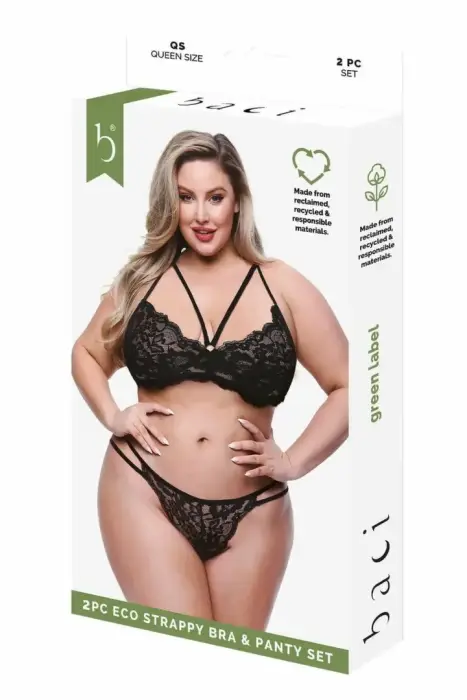 Baci ECO Strappy Bra and Panty Set – Black – Queen Size