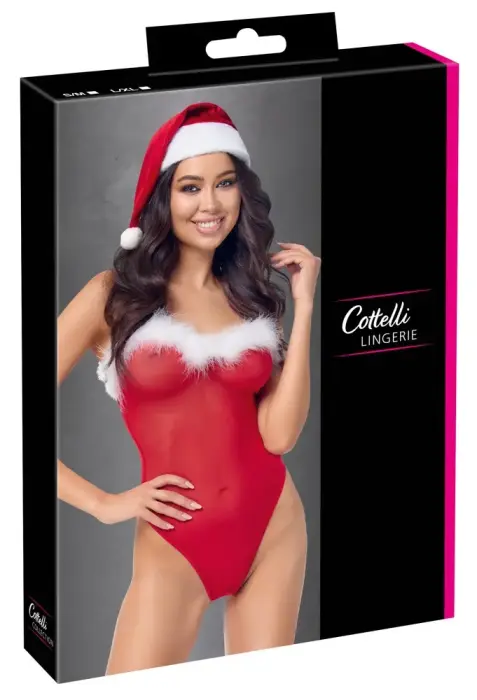 Cottelli Lingerie X-Mas komplekts ar sarkanu bodiju un cepuri – L/XL