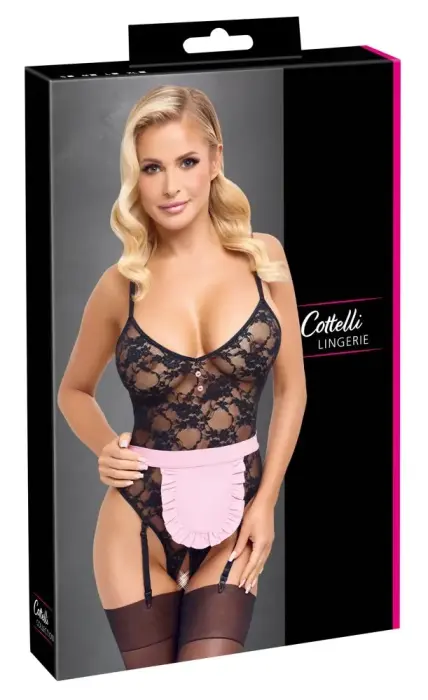 Cottelli Costumes Maid Body S Lace Bodysuit with Adjustable Straps – Black – S