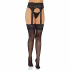 Leg Avenue Opaque Stockings with High Waist Lace Garter Belt – One Size – Black — Photo 1