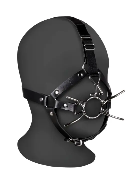 Head Harness with Spider Gag and Nose Hooks – Black