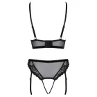 Cottelli LINGERIE mežģīņu krūštura un stringu komplekts ar atvērtu starpkāju un zeķturiem – melns – XL — Foto 9