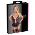 Cottelli Lingerie mežģīņu bodijs ar atvērtu starpkāju – melns/violets – XL — Foto 1