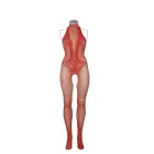Сетчатое боди с кружевным узором и открытой промежностью – красное – Queen Size — Фото 6